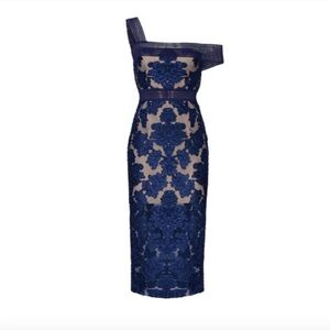 alice McCALL stretchy nude underlay Magic Moonlight Midi Dress navy Blue Size 2